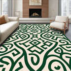 Deep Green Scrollwork Geometric Relief Rug