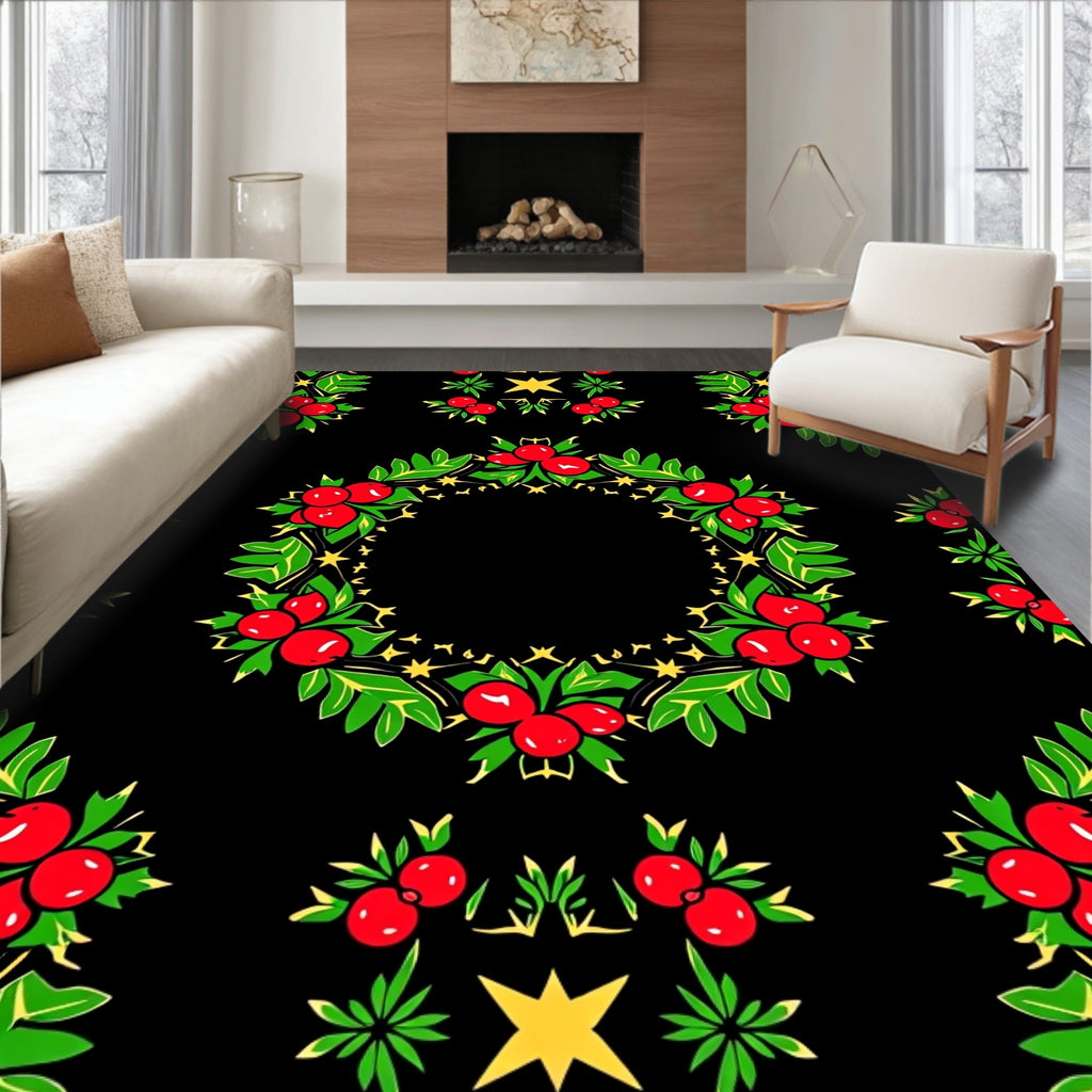 Red Berry Holly Garland Wreath Rug
