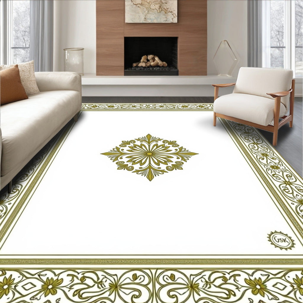 Golden Floral Medallion Border Rug