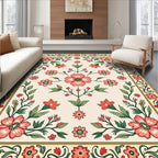 Coral Floral Border Garden Rug