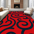 Crimson Swirls on Red Background Rug
