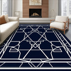 Deep Navy Geometric Architectural Overlay Rug