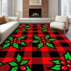 Red Black Buffalo Check Holly Blooms Rug
