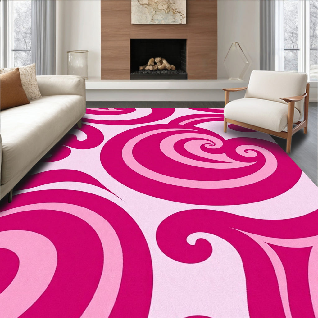 Fuchsia Swirl Graphic Abstract Rug