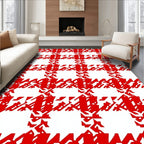 Vibrant Red Houndstooth Checkered Rug