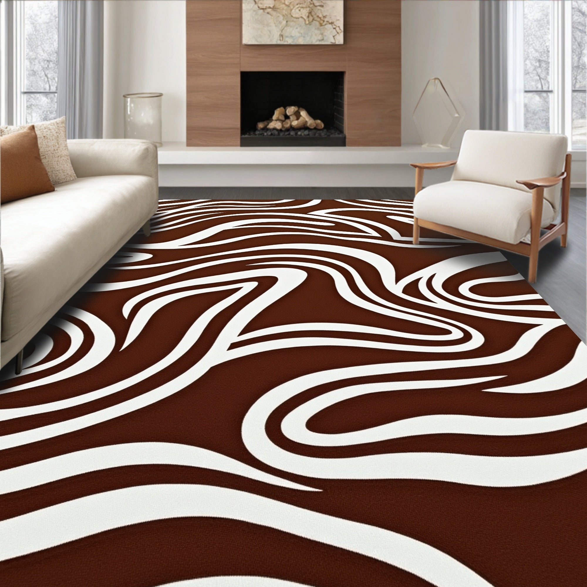 Bold Brown White Equine Swirl Rug