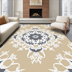 Tan Gray White Ornate Mandala Rug