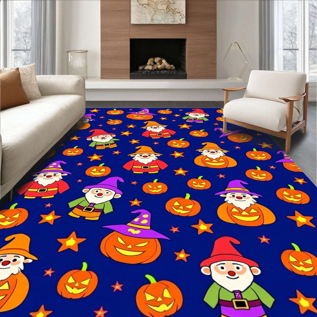 Whimsical Halloween Gnomes Pumpkin Stars Rug