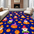 Whimsical Halloween Gnomes Pumpkin Stars Rug