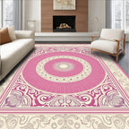 Pink Cream Sunburst Medallion Frame Rug