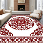 Deep Red Medallion Square Border Rug