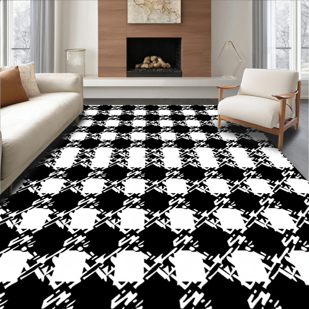 Classic Black White Houndstooth Check Pillow Rug