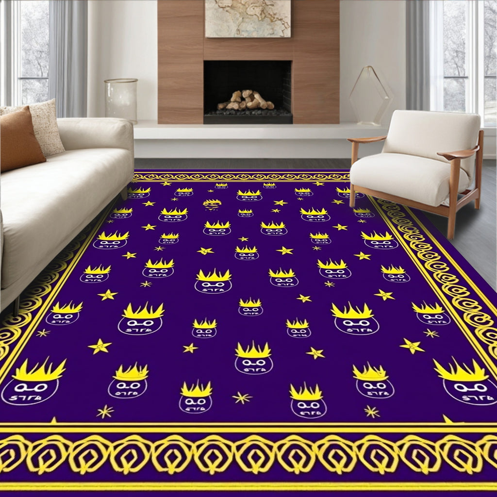 Purple Yellow Crowned Face Border Rug