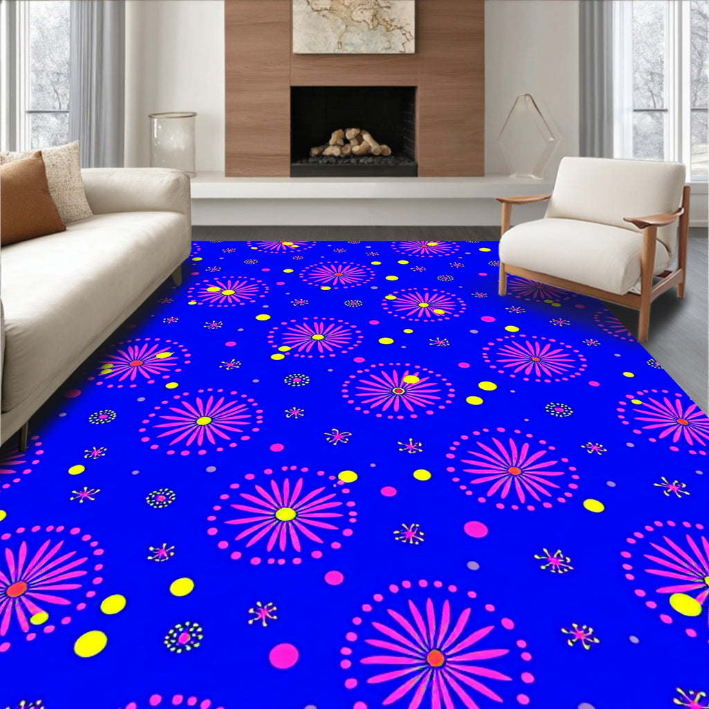 Vibrant Blue Pink Sunburst Scatter Rug
