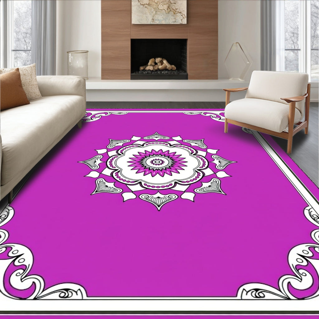 Vibrant Pink Floral Medallion Border Rug