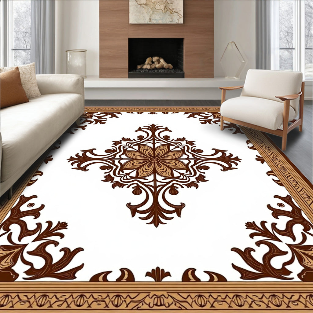 Brown Floral Medallion Square Rug
