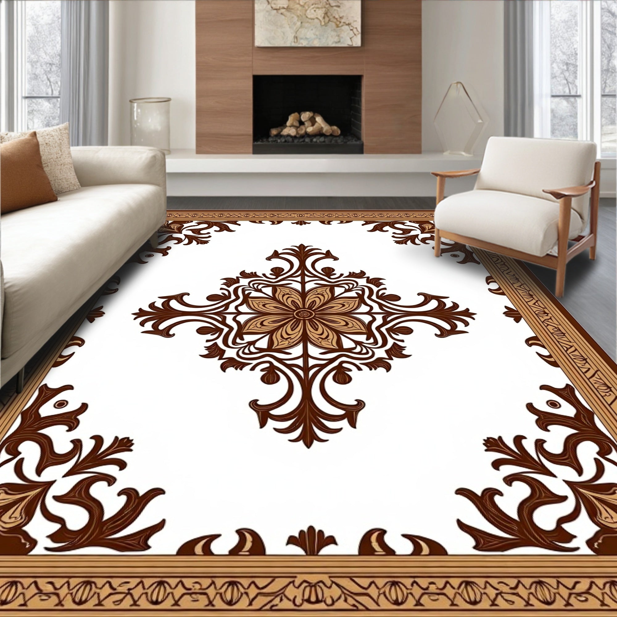 Brown Floral Medallion Square Rug