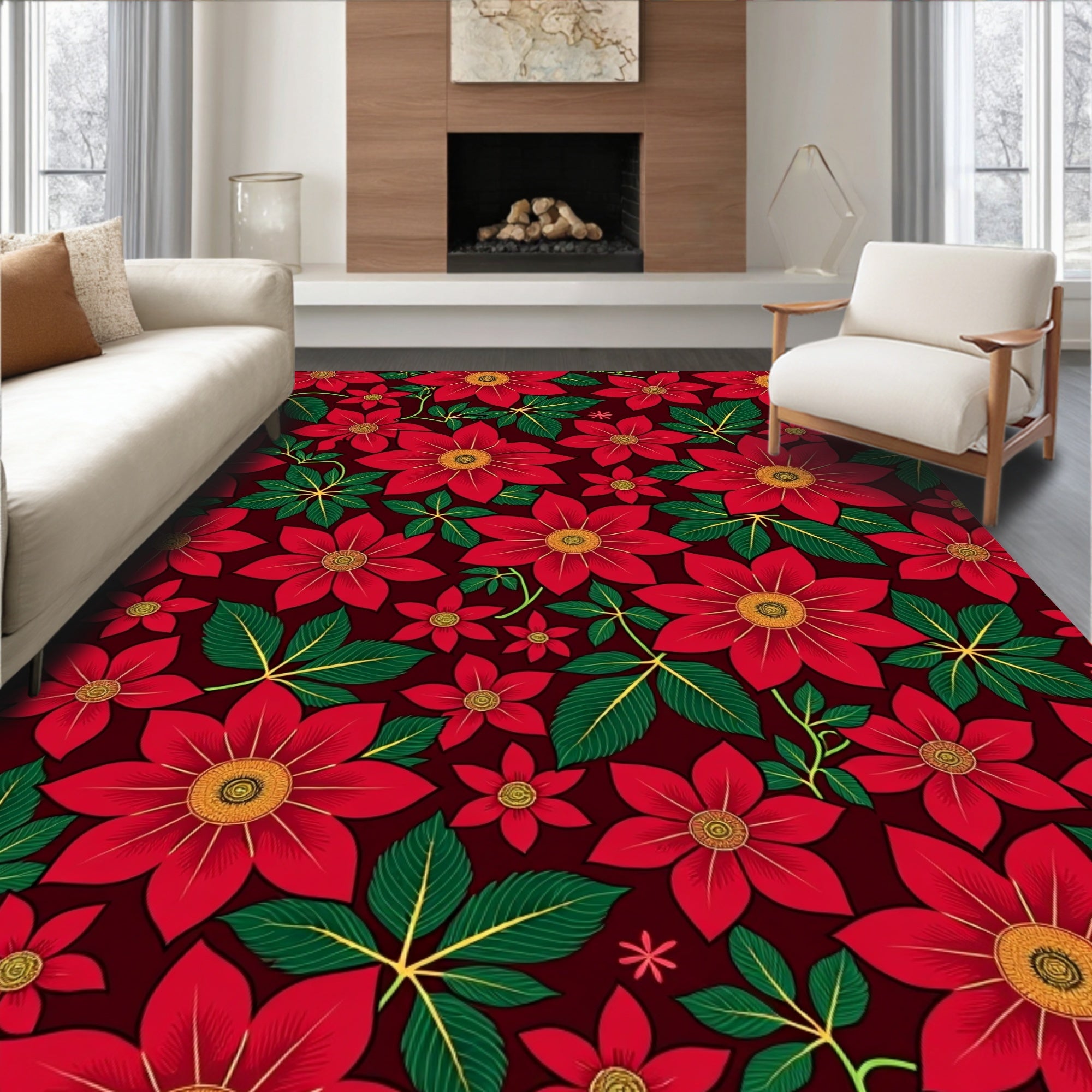 Crimson Red Floral Abloom Rug