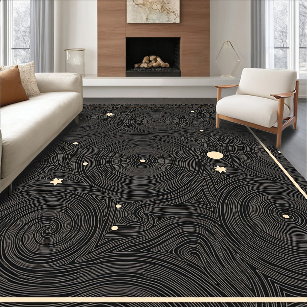 Dark Swirling Stars and Planets Rug