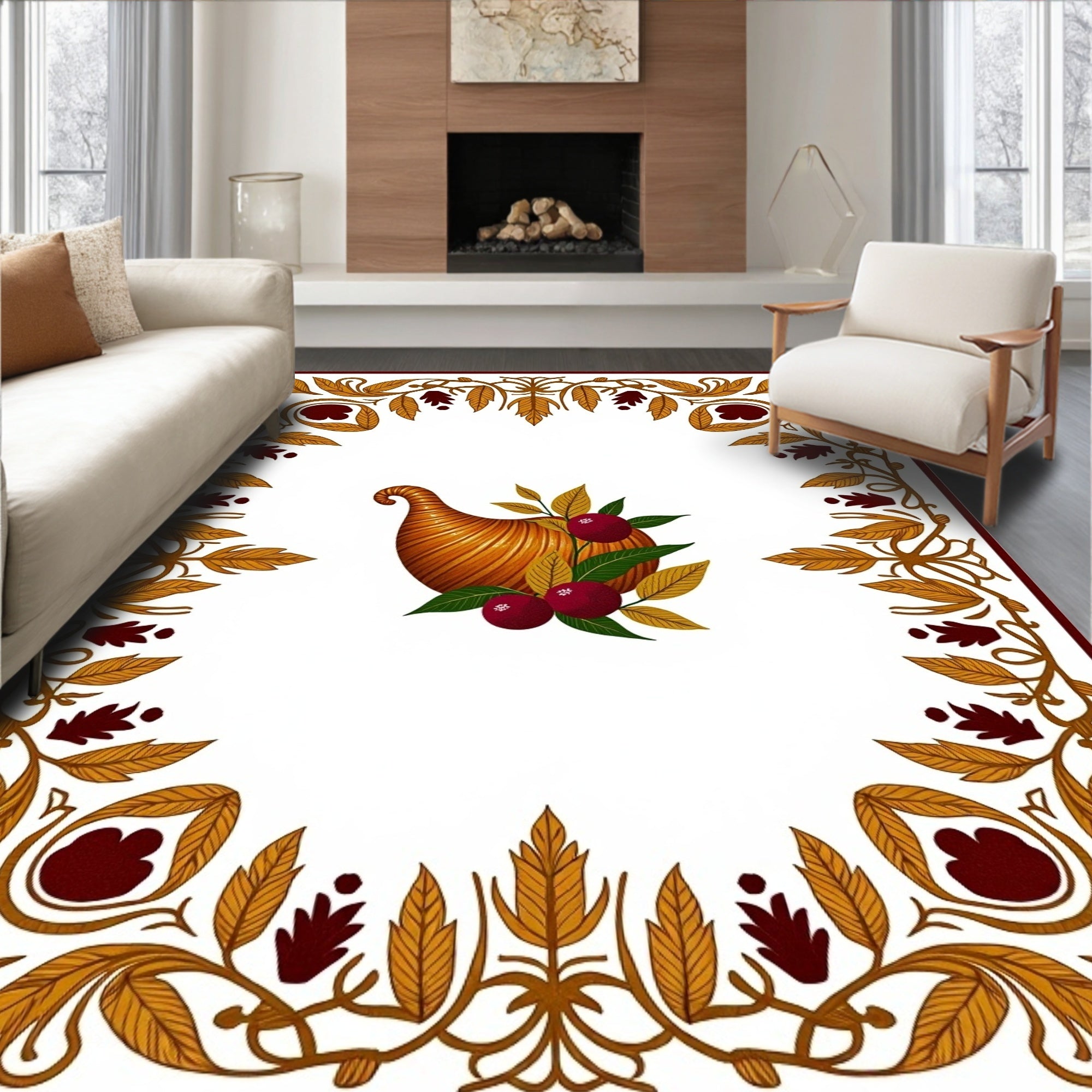 Autumn Cornucopia Leaf Border Rug