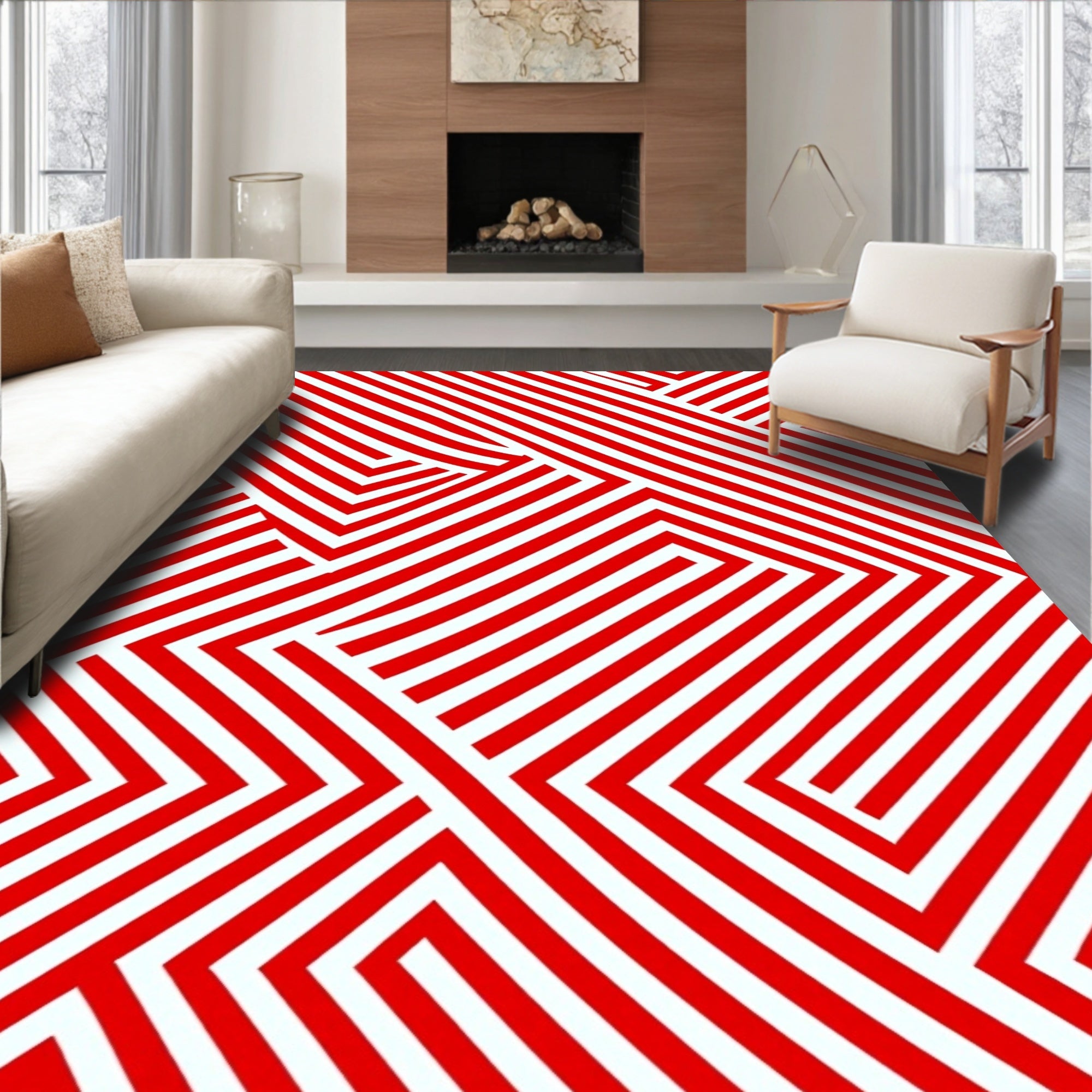 Bold Red Geometric Accordion Rug