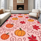 Orange Pumpkins Red Maple Swirls Rug