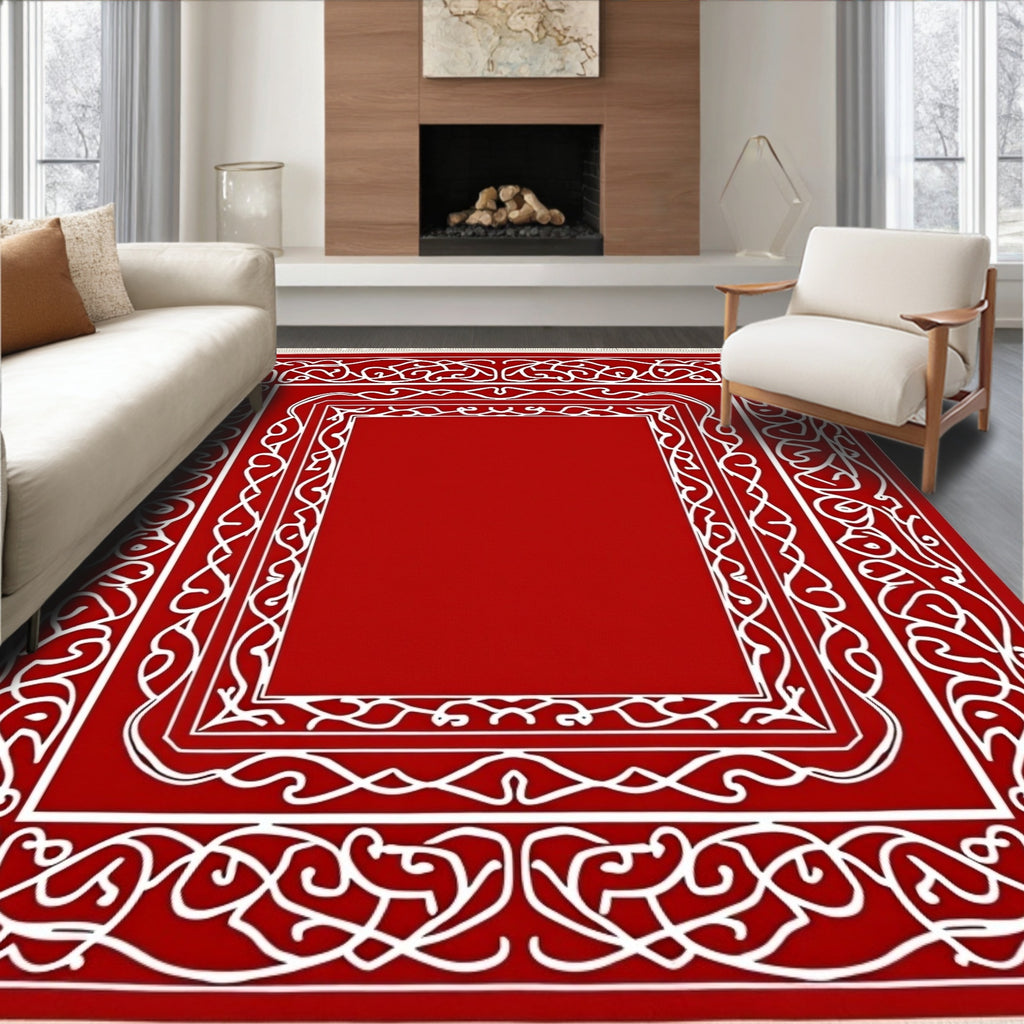 Crimson White Intricate Border Rug