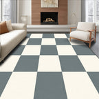 Classic Gray and Cream Checkered Board Rug