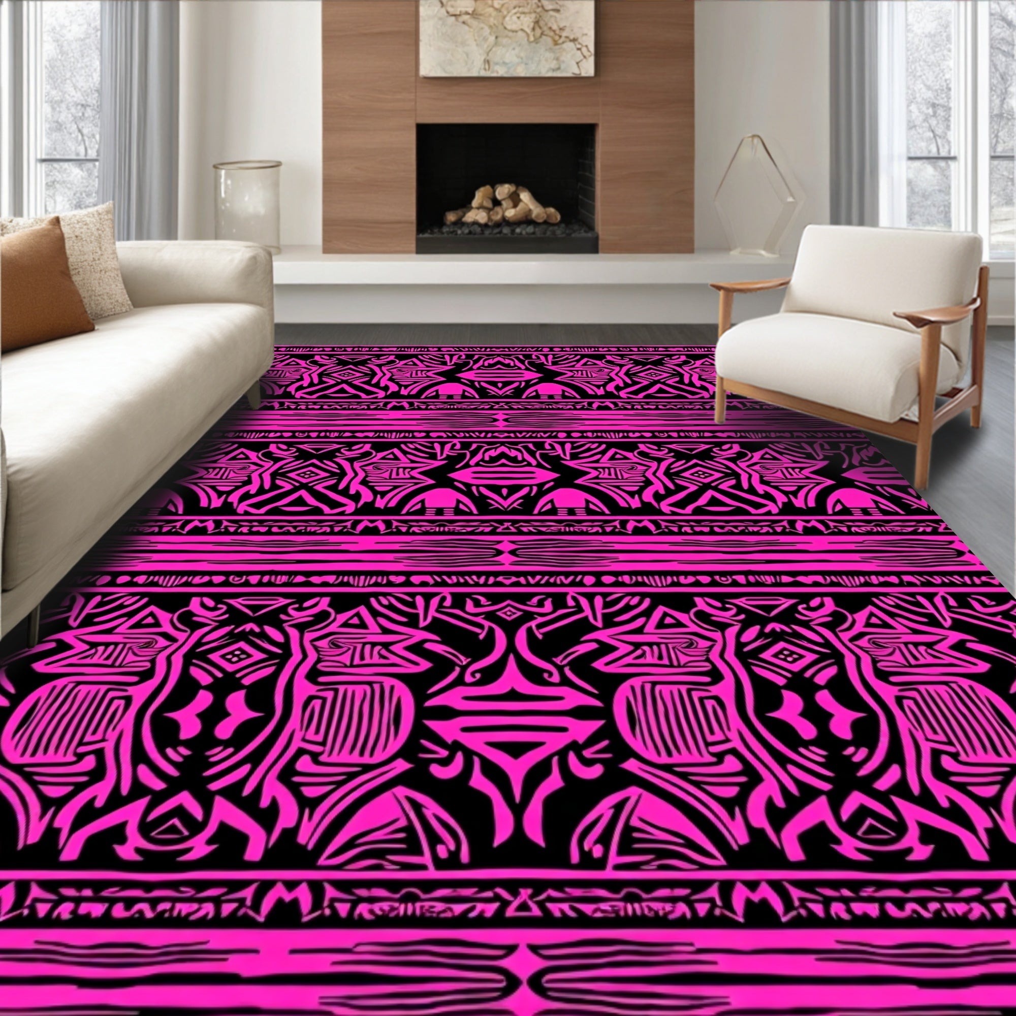Bold Pink Tribal Geometric Stripes Rug