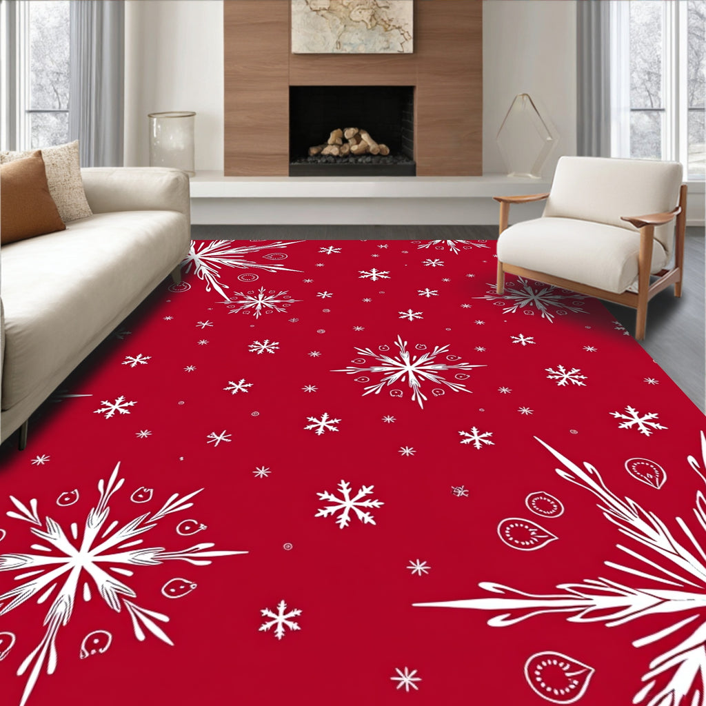 Red White Snowflake Festival Art Rug