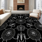 Monochrome Floral Feather Medallion Rug