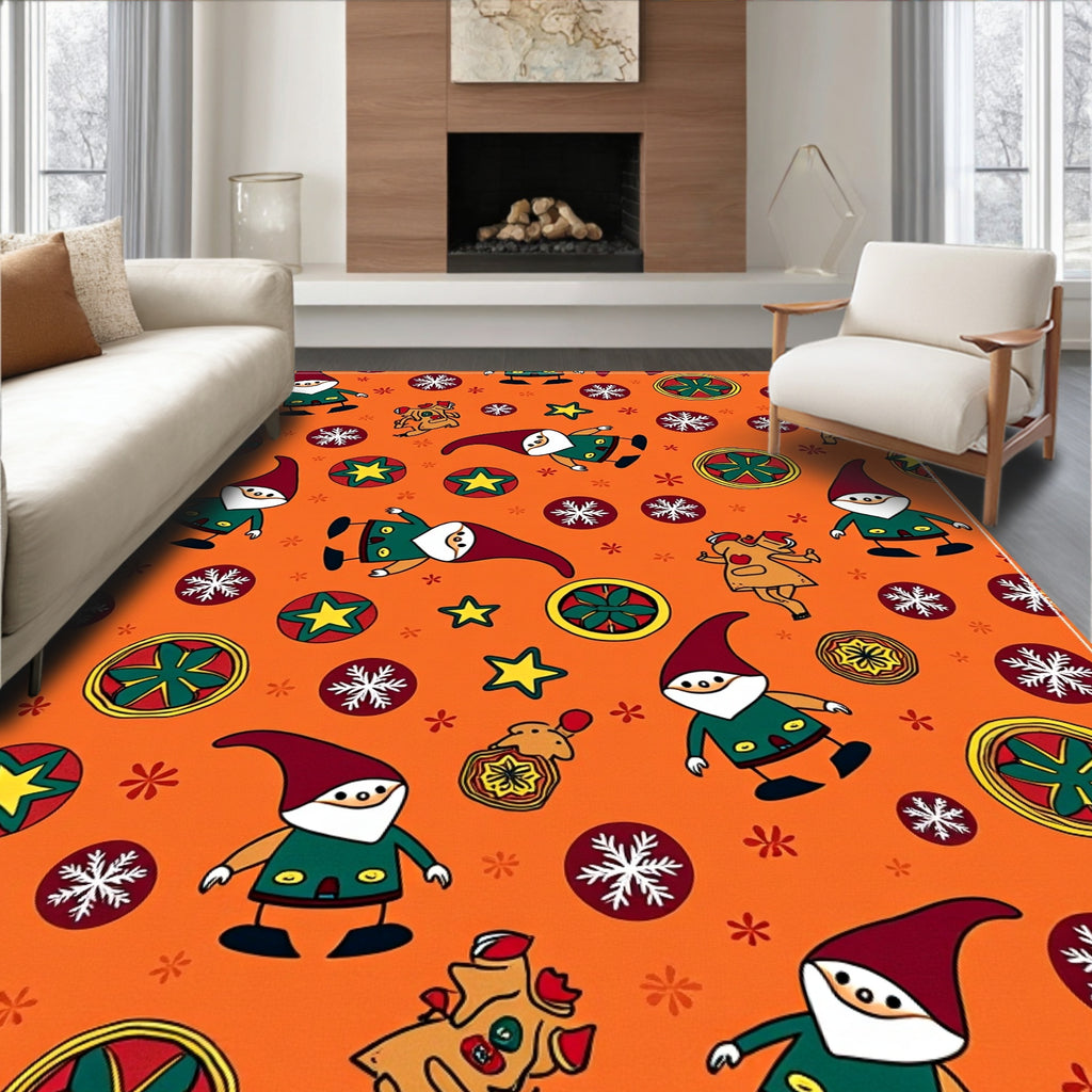 Whimsical Gnome Christmas Orange Medallion Rug