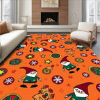 Whimsical Gnome Christmas Orange Medallion Rug