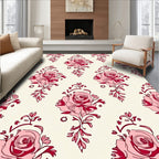 Classic Pink Rose Damask Collection Rug