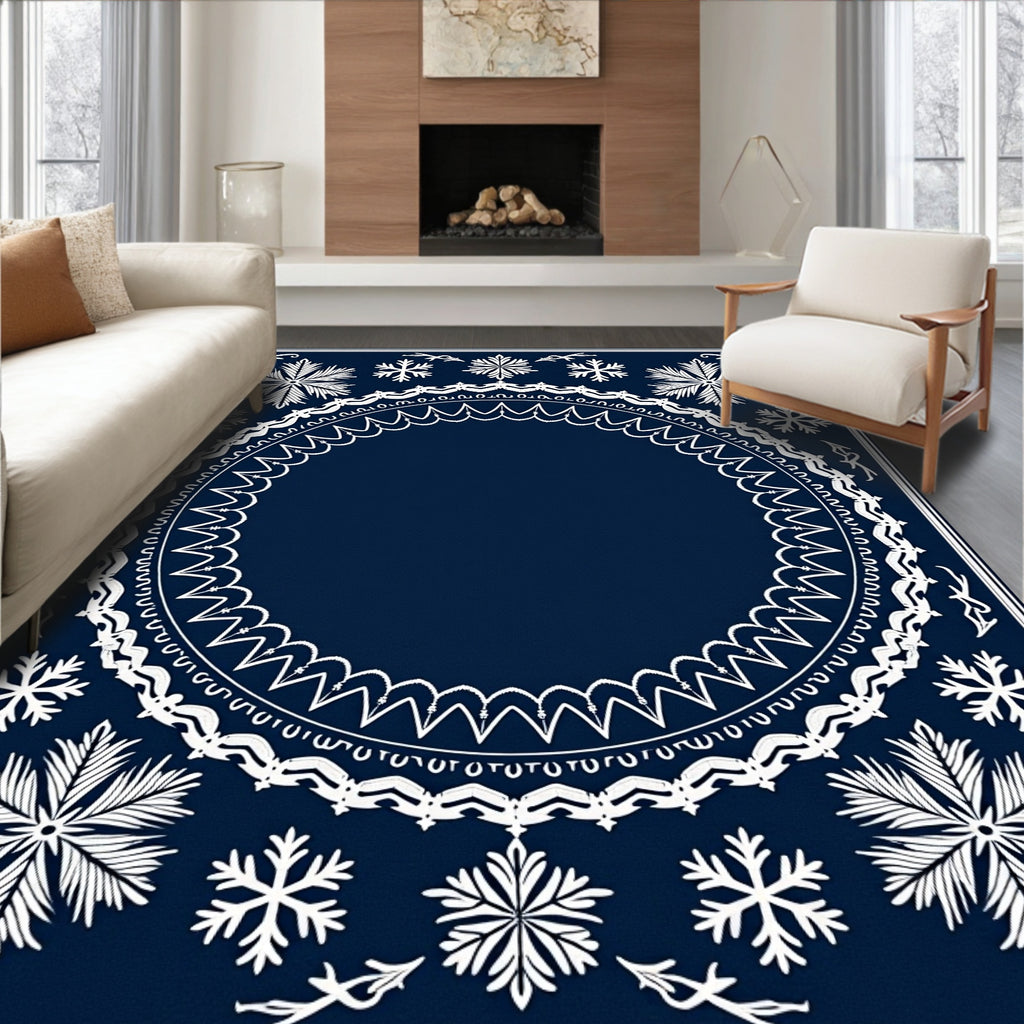 Winter Snowflake Medallion Navy Rug