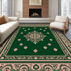 Emerald Pink Floral Medallion Border Rug