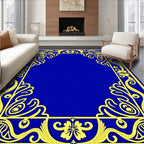 Royal Blue Yellow Art Nouveau Border Rug