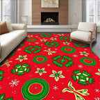 Red Green Floral Geometric Medallion Rug