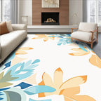 Sunny Peach Teal Floral Arrangement Rug