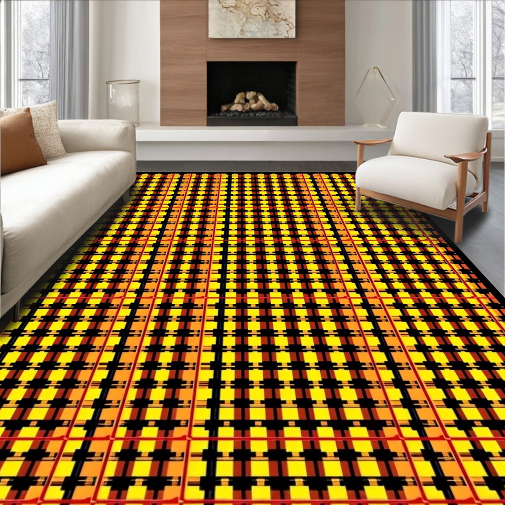 Warm Plaid Geometric Sunburst Rug