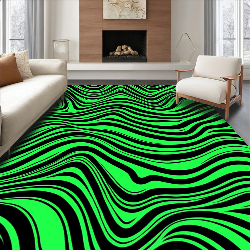 Bright Green and Black Swirl Rug