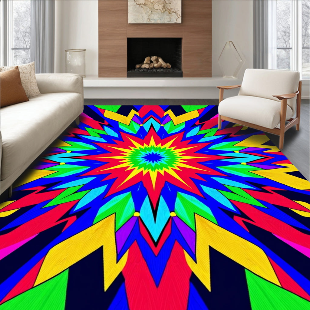 Kaleidoscope Starburst Radiant Colors Rug