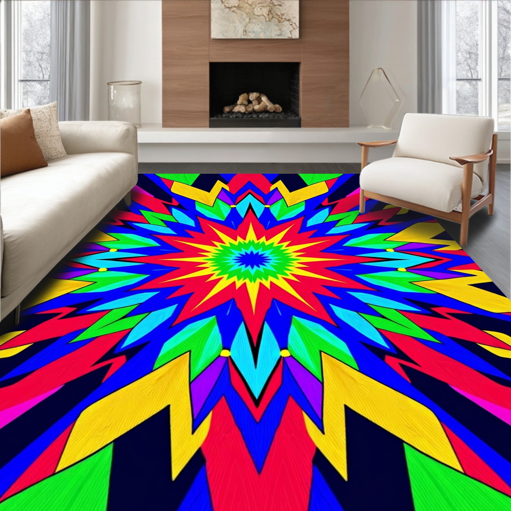 Kaleidoscope Starburst Radiant Colors Rug