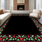 Vibrant Red Floral Vine Border Rug