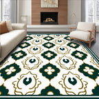 Emerald Quatrefoil White Damask Rug