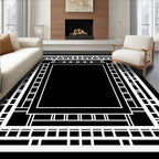 Monochrome Geometric Grid Composition Rug