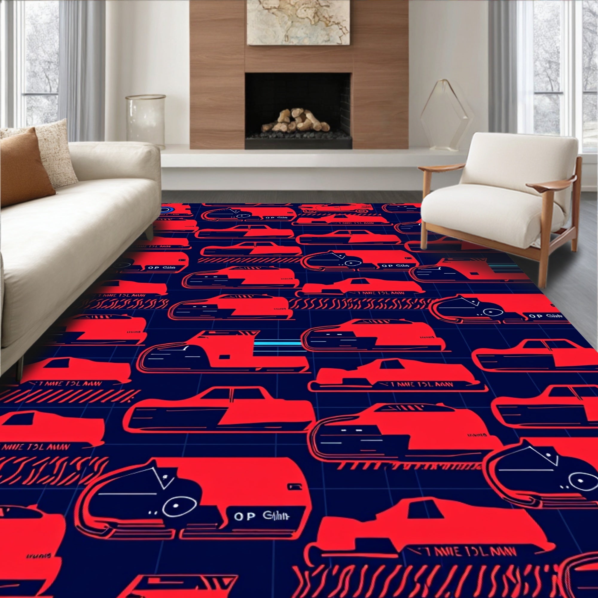 Red Retro Automotive Assemblage Rug