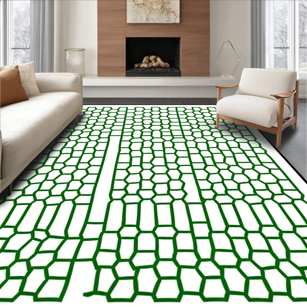 Dark Green Hexagon Cells Rug