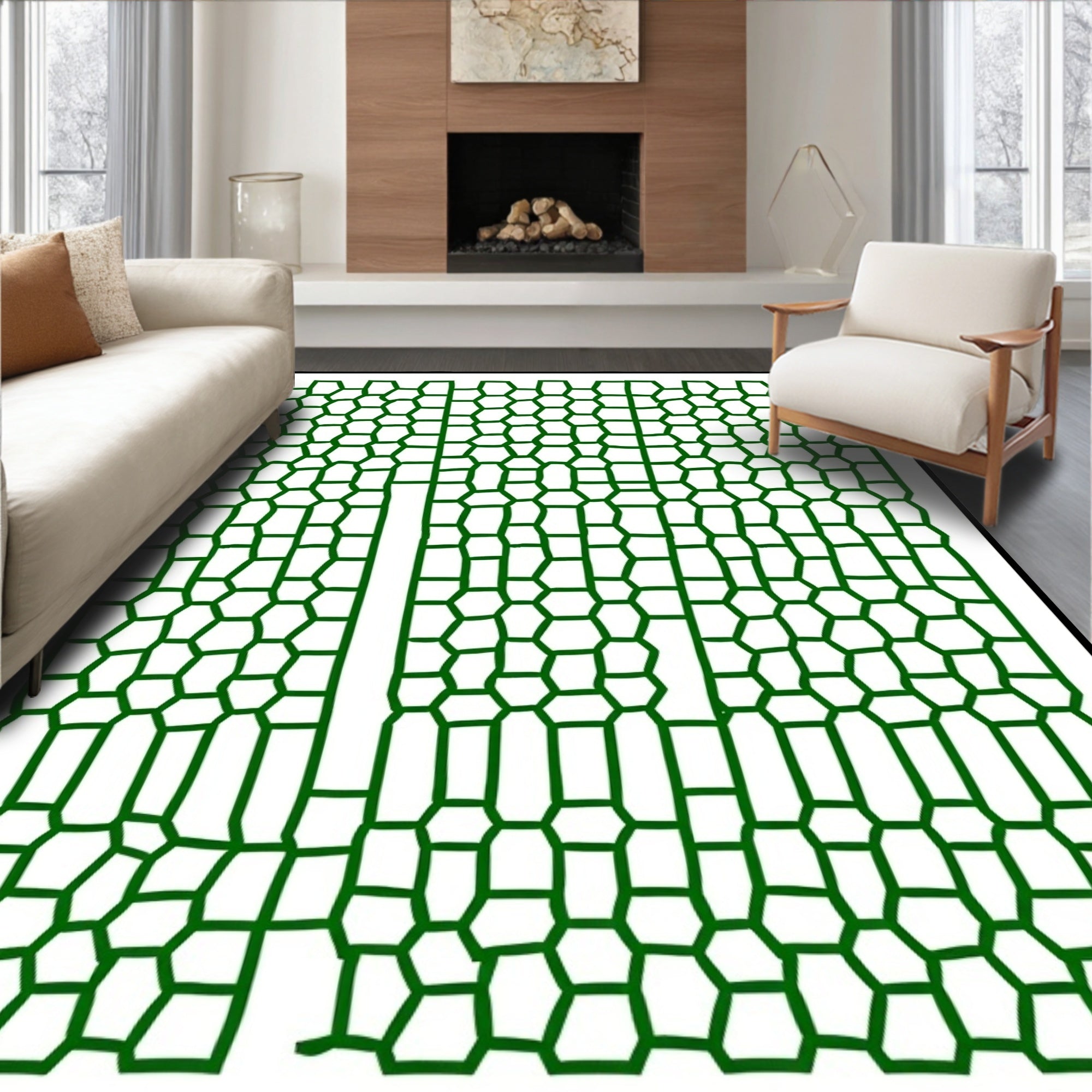 Dark Green Hexagon Cells Rug