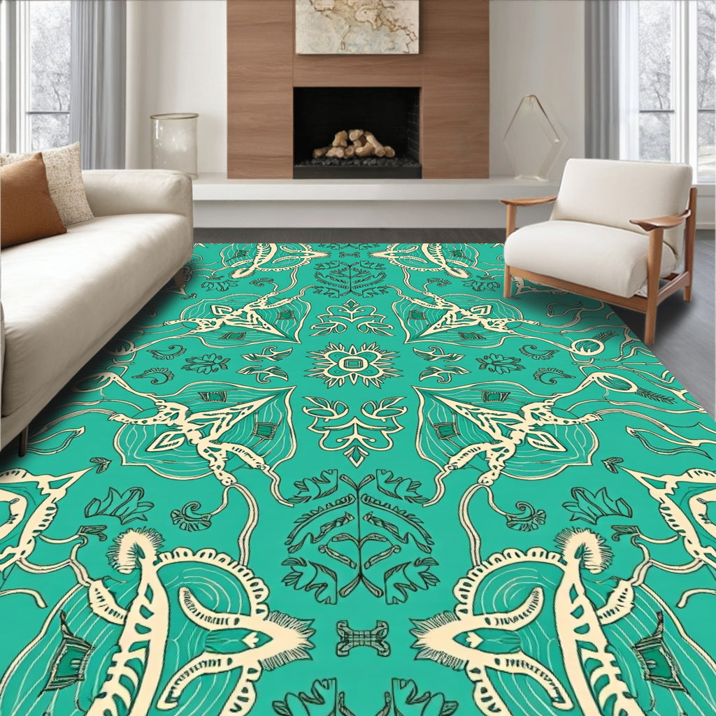 Detailed Teal Floral Medallion Rug